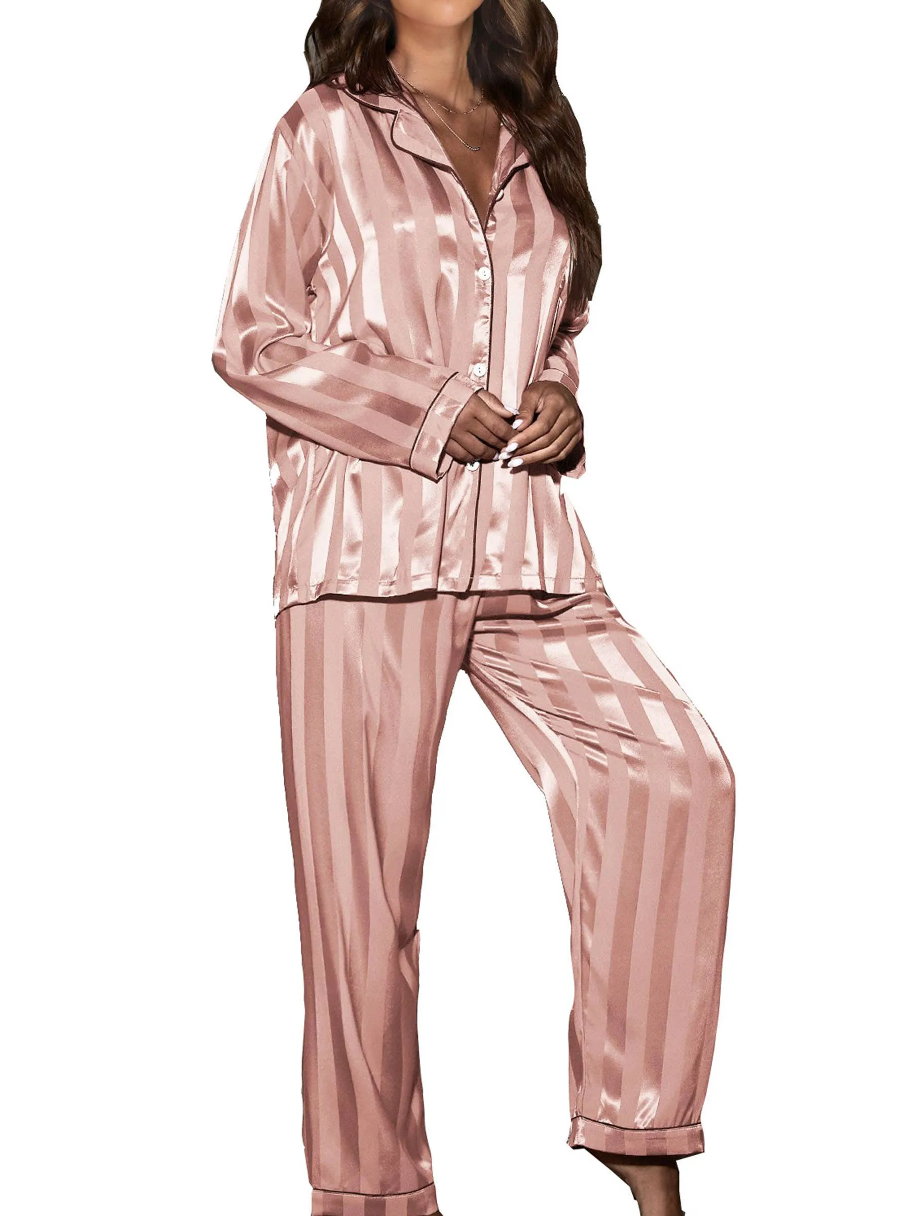 2 Piece Button Front Sleepwear Pants Set Loungewear: XL / Champagne