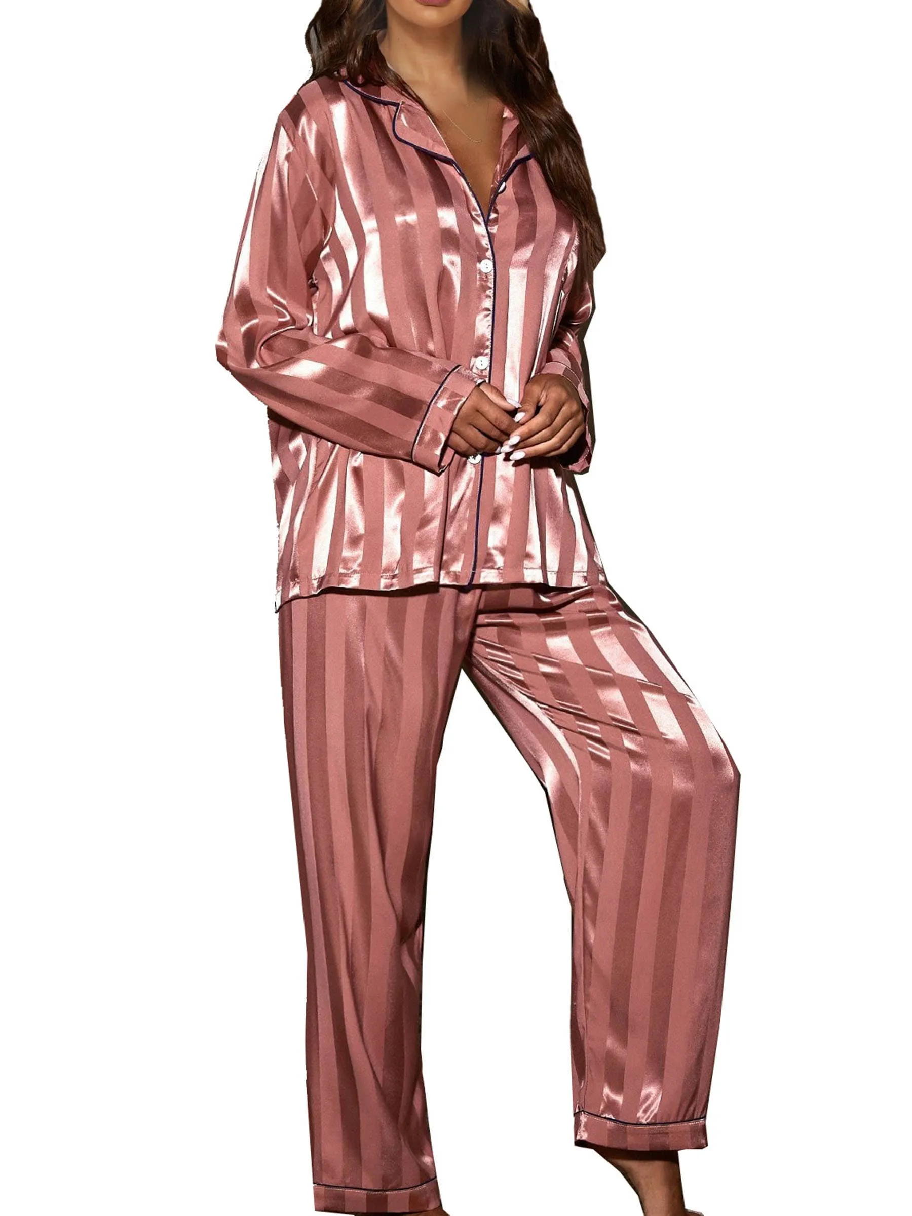 2 Piece Button Front Sleepwear Pants Set Loungewear: XL / Champagne