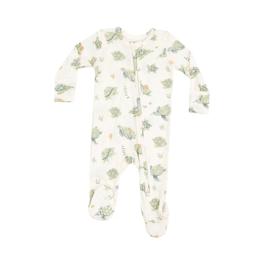 2 WAY ZIPPER FOOTIE - SEA TURTLES RIBBED