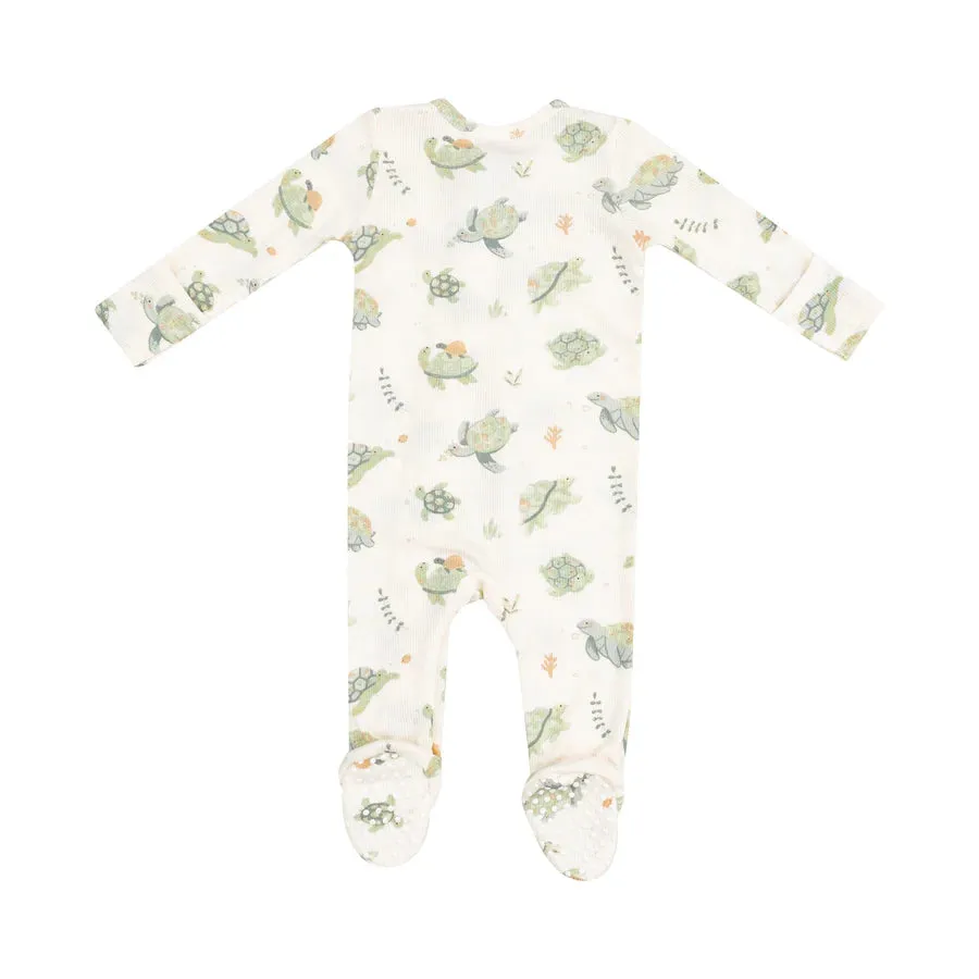 2 WAY ZIPPER FOOTIE - SEA TURTLES RIBBED