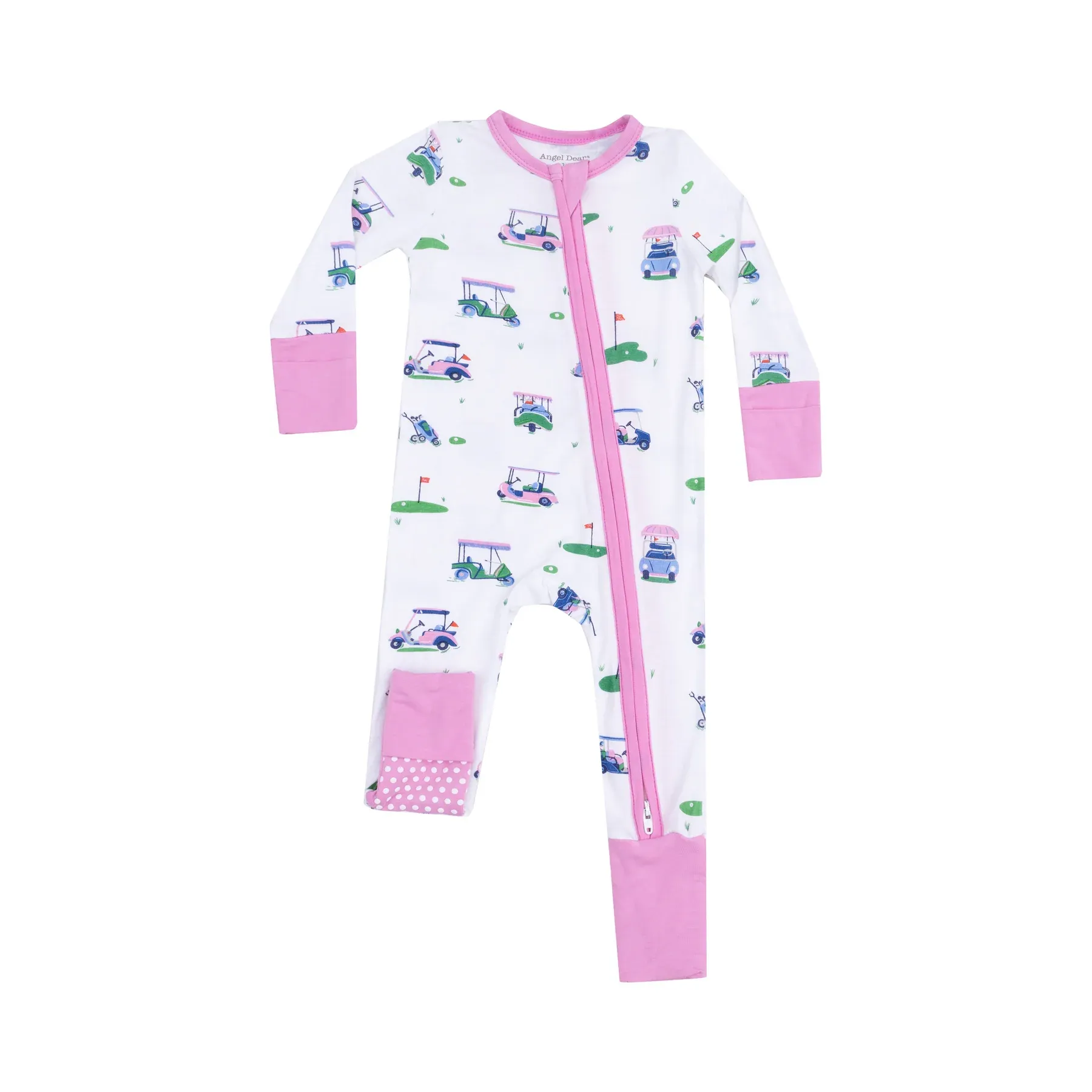 2 Way Zipper Romper - Vintage Golf Carts Pink