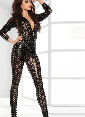 3 Colors Women Gotik Locher Stripper Catsuit Women Wet Look Jumpsuit Bodysuit Vinyl Catsuit Night Wear