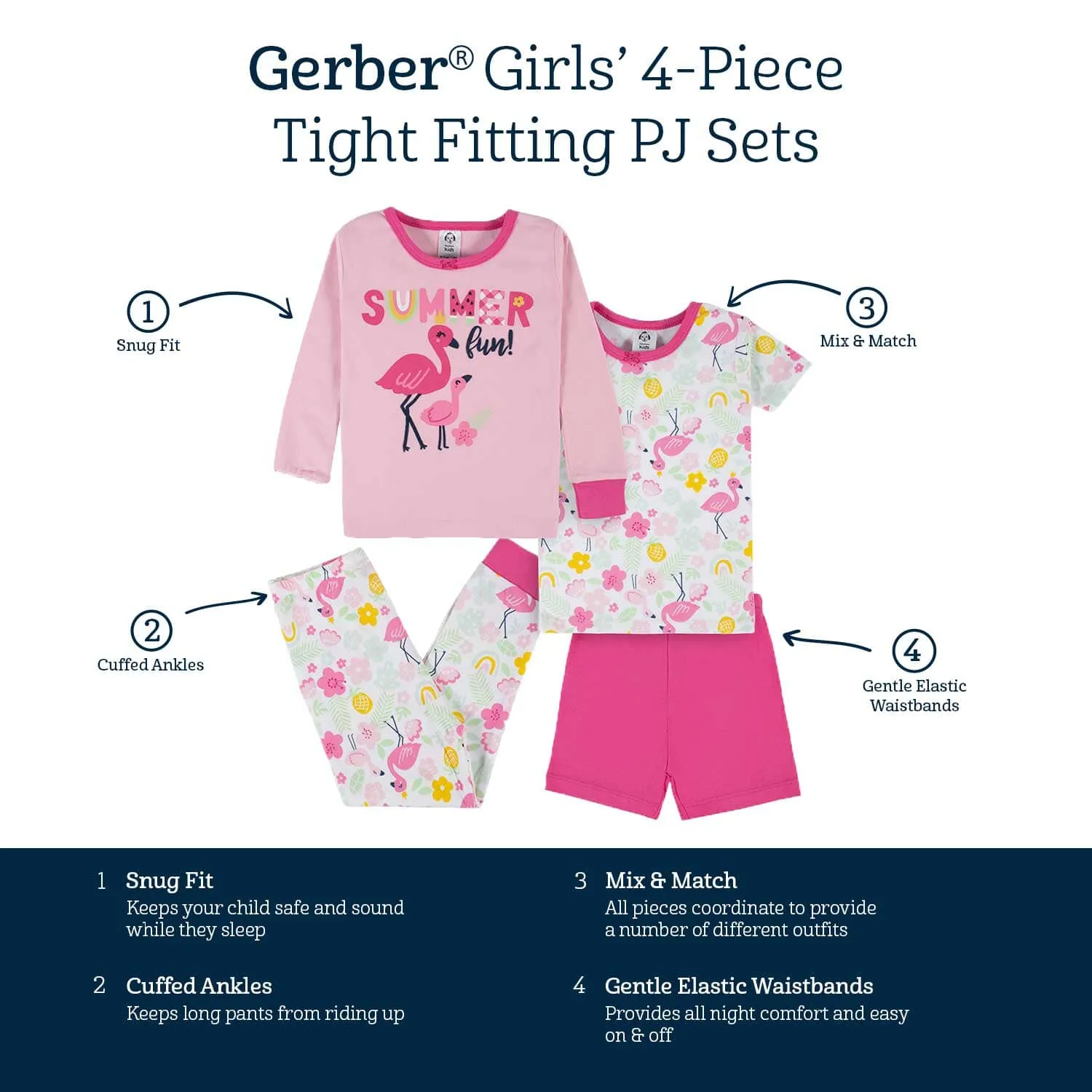 4-Piece Infant & Toddler Girls Summer Blossom Snug Fit Cotton Pajamas