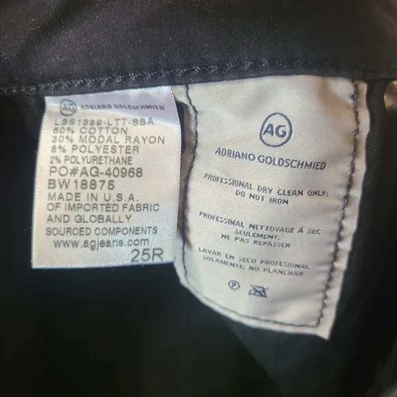 AG The Legging Ankle Super Skinny Black Coated Jeans Size 25