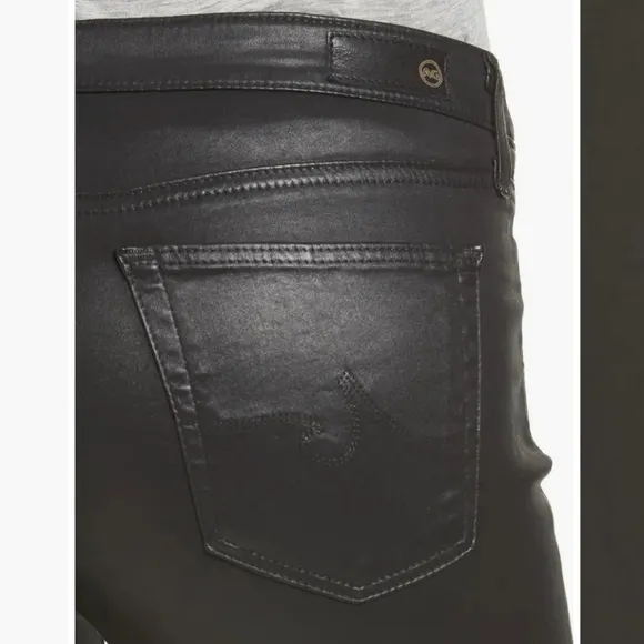 AG The Legging Ankle Super Skinny Black Coated Jeans Size 25