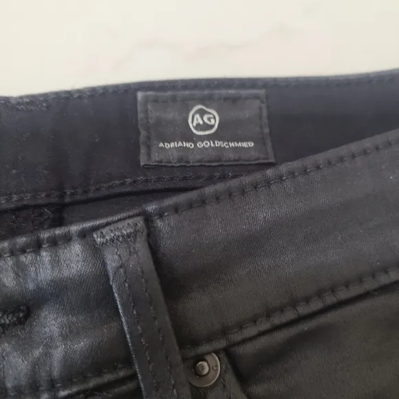 AG The Legging Ankle Super Skinny Black Coated Jeans Size 25