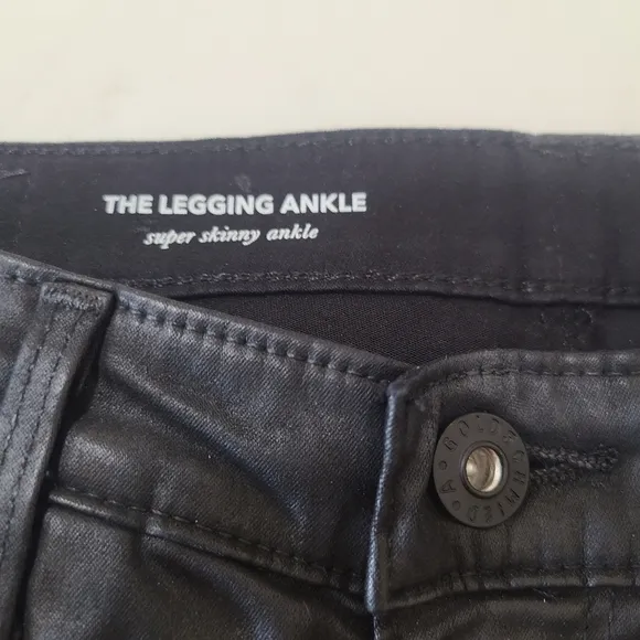 AG The Legging Ankle Super Skinny Black Coated Jeans Size 25