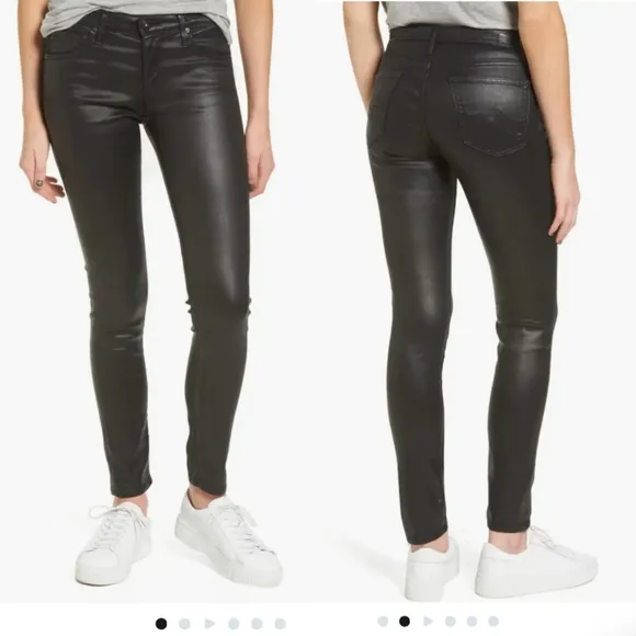 AG The Legging Ankle Super Skinny Black Coated Jeans Size 25