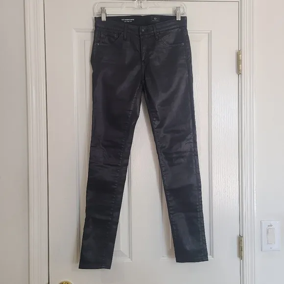 AG The Legging Ankle Super Skinny Black Coated Jeans Size 25
