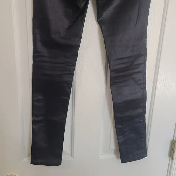 AG The Legging Ankle Super Skinny Black Coated Jeans Size 25