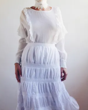 AllSaints White Gauzy Cotton Blouse – Edwardian-Inspired Ethereal Top | Whimsical Cottagecore Style