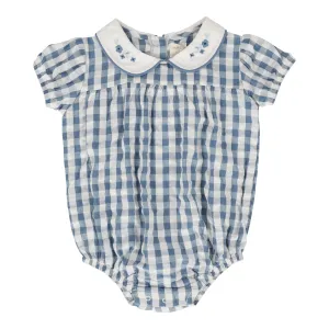 Analogie Gingham Girls Romper - Bright Blue