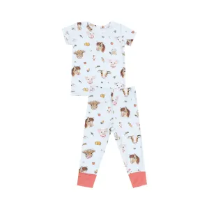 Angel Dear - Lounge Wear Set S/S - Vintage Blue Animal Faces