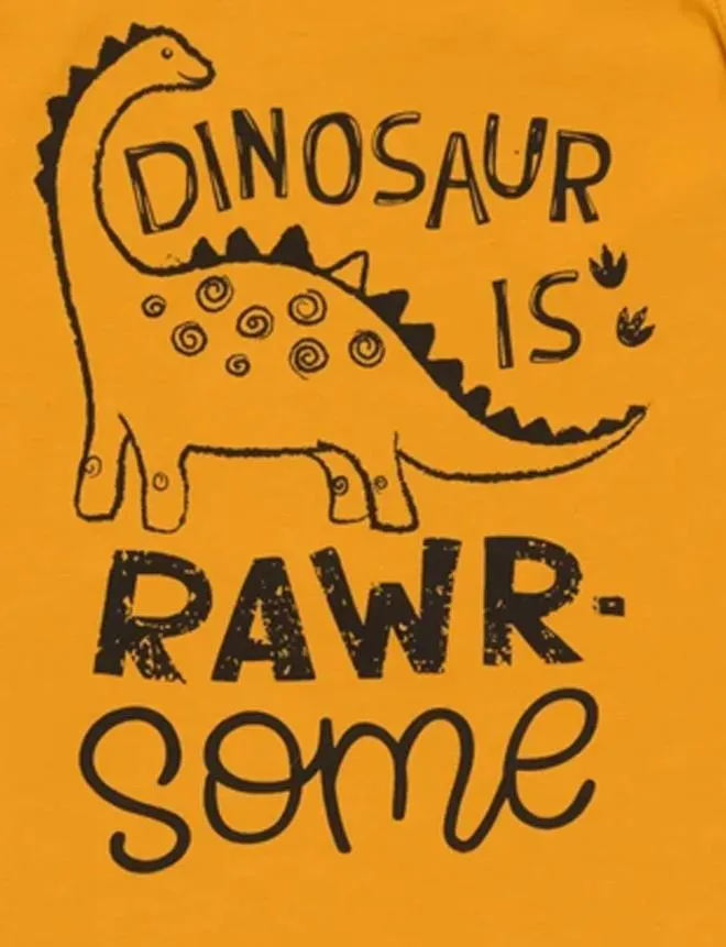 Artie - Rawr- some Dino Baby Boy Romper - Mustard Yellow 0 to 24 months