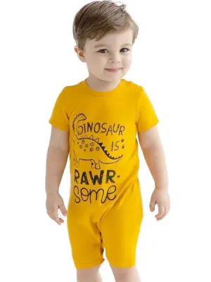 Artie - Rawr- some Dino Baby Boy Romper - Mustard Yellow 0 to 24 months