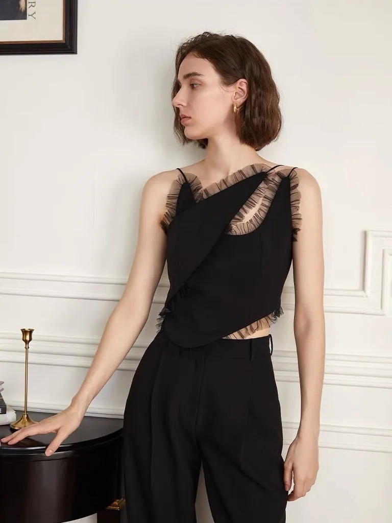 Asymmetric Sheer Edge Top in Black