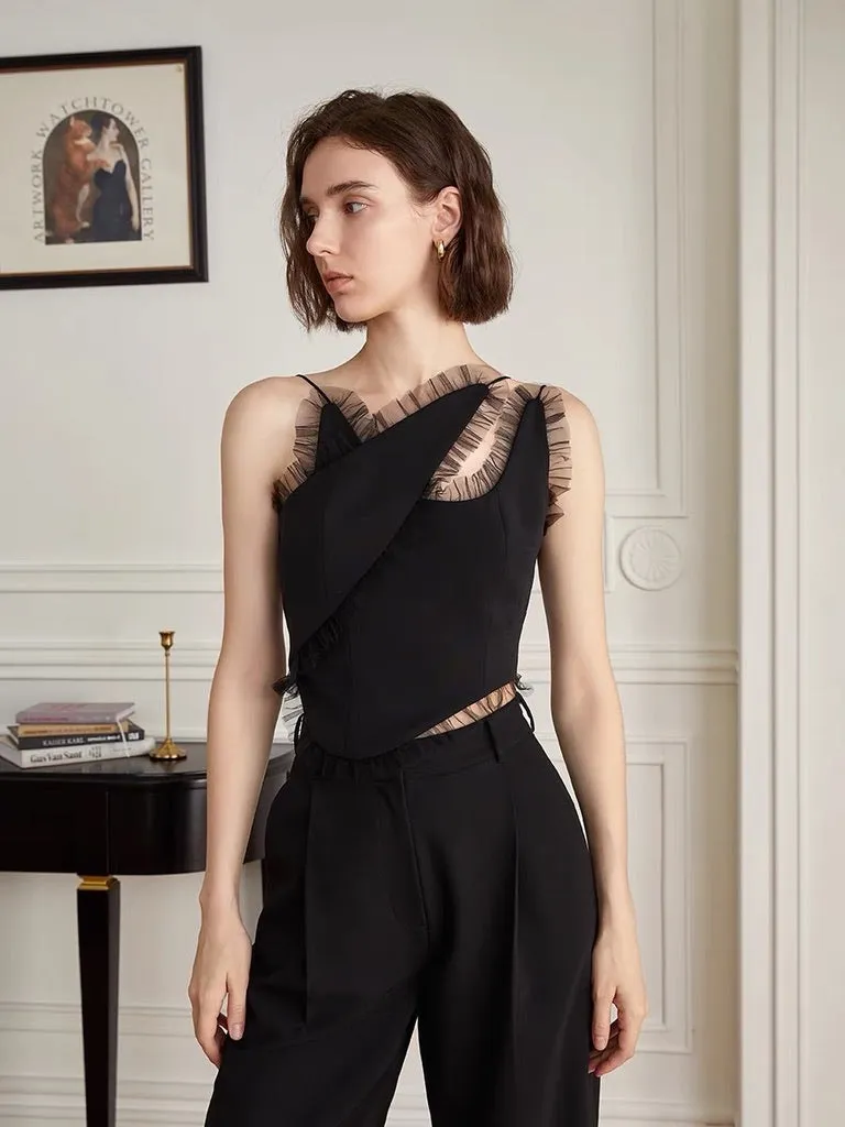 Asymmetric Sheer Edge Top in Black