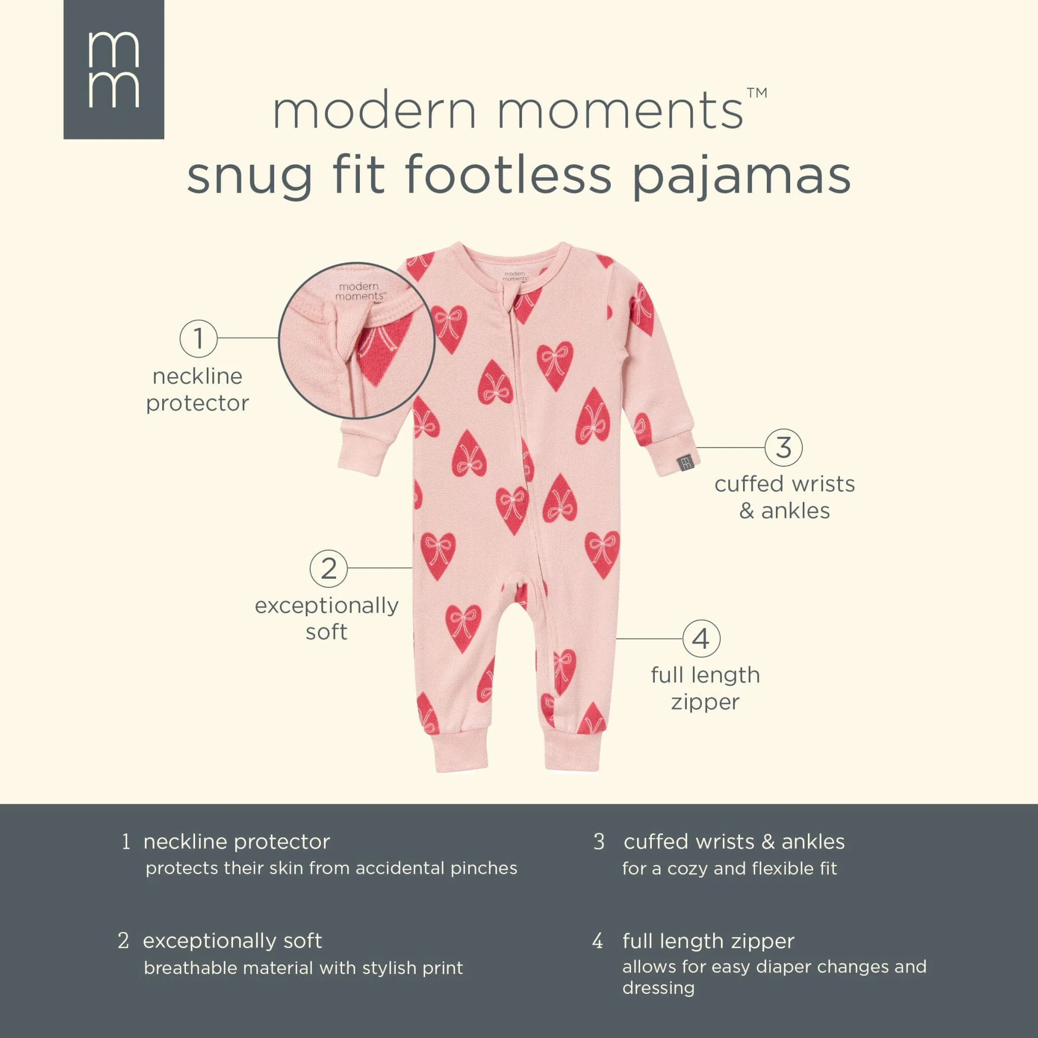 Baby & Toddler Girls Pink Hearts Snug Fitting Footless Pajamas