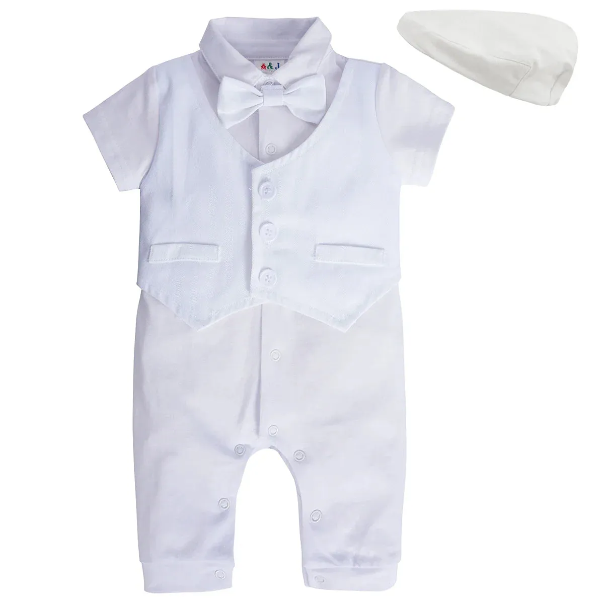 Baby Boys Christening Romper Newborn White One-Pieces Short Sleeve Summer Clothes Baptism Gift with Hat   Shoes   Socks 4PCS