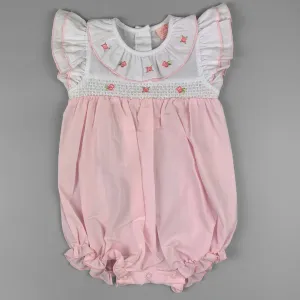 Baby Girl’s Summer Romper – Embroidered Roses & Smocked Front