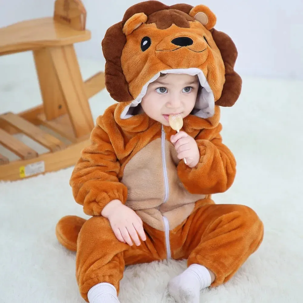 Baby Rompers Winter Kigurumi Lion Costume For Girls Boys Toddler Animal Jumpsuit Infant Clothes Pyjamas Kids Overalls