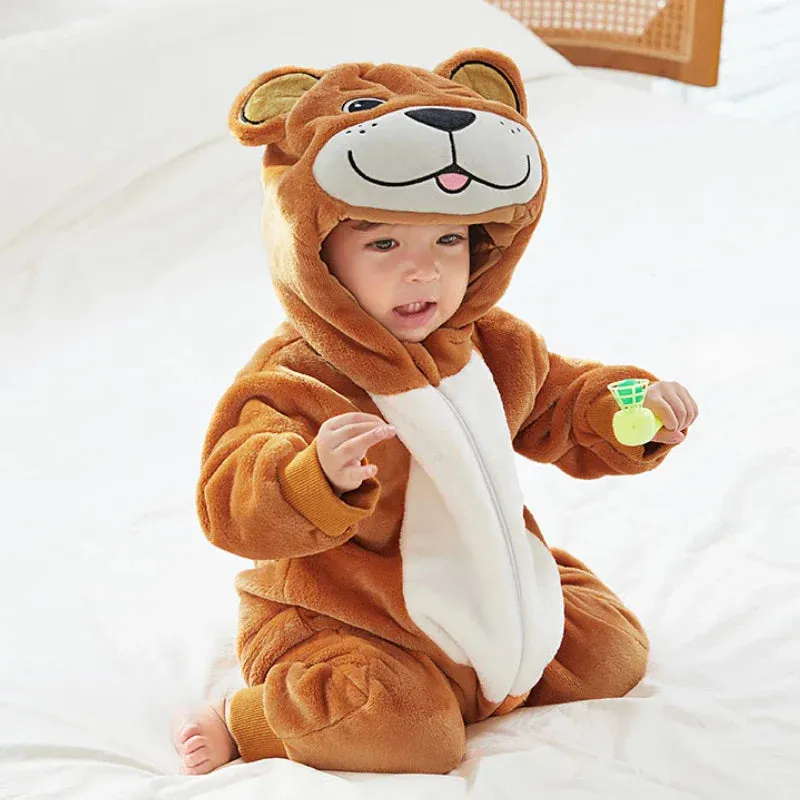 Baby Rompers Winter Kigurumi Lion Costume For Girls Boys Toddler Animal Jumpsuit Infant Clothes Pyjamas Kids Overalls