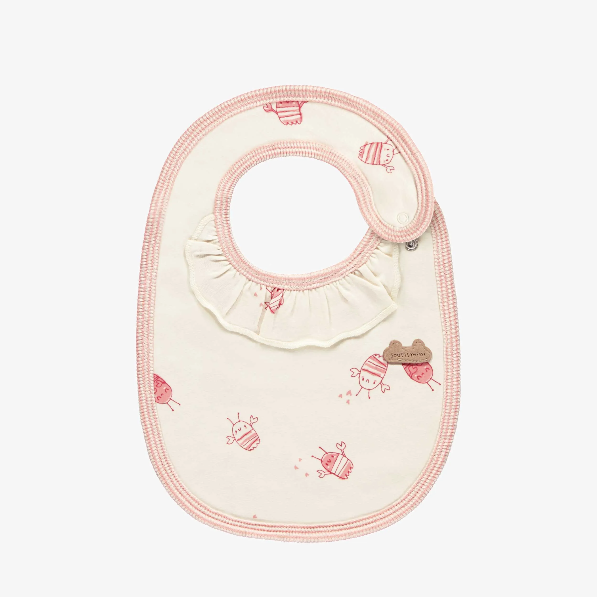 Bavoir crème avec motif d'écrevisses en jersey biologique, naissance || Cream bib with crayfish print in organic jersey, newborn