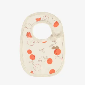 Bavoir crème avec motif d'oranges en coton biologique, naissance || Cream bib with oranges print in organic cotton, newborn