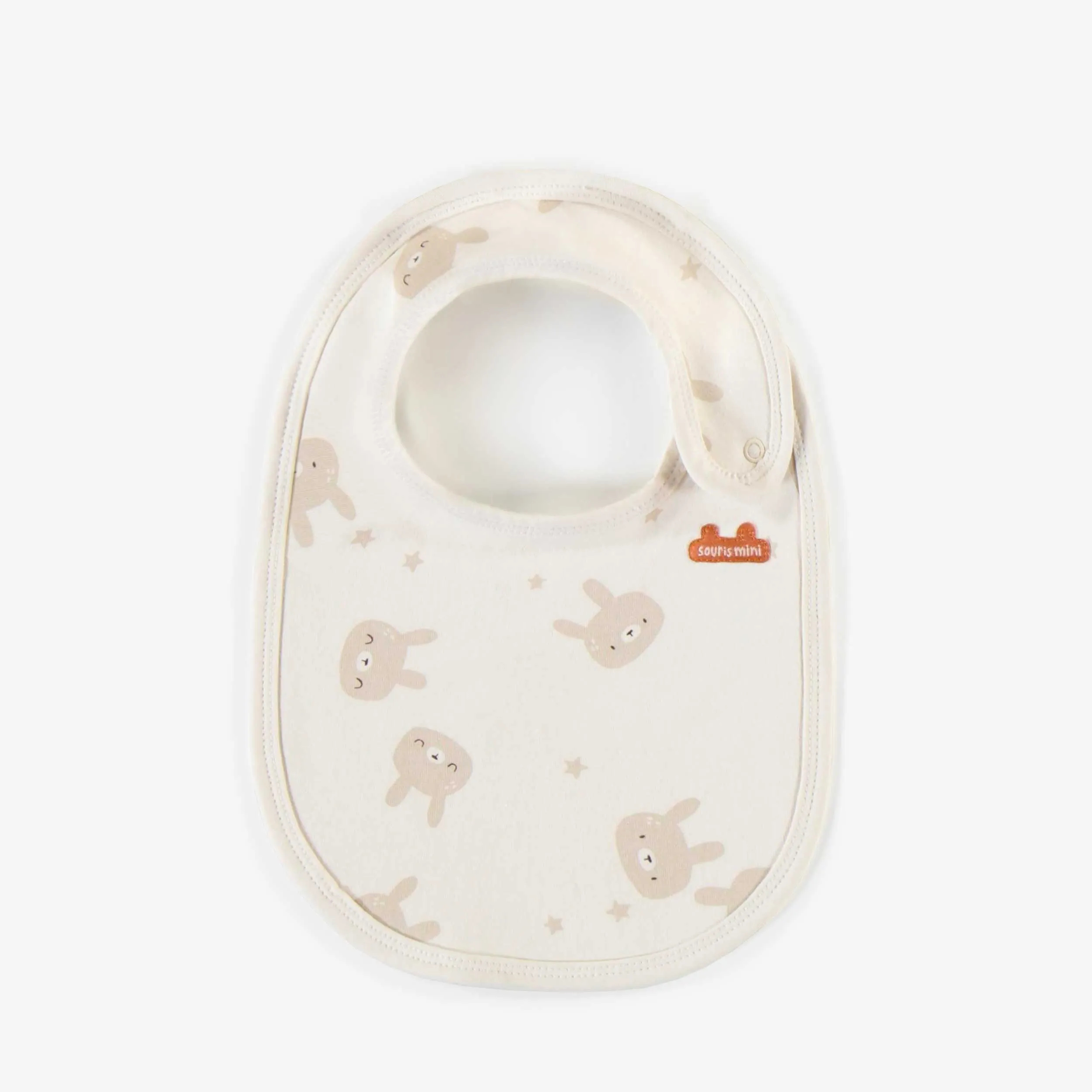 Bavoir crème à motifs en coton biologique, naissance || Cream patterned bib in organic cotton, newborn