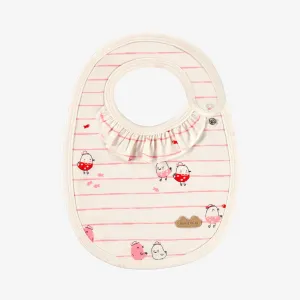 Bavoir crème à rayures roses et à motifs, naissance || Cream bib with pink stripes and all over print, newborn
