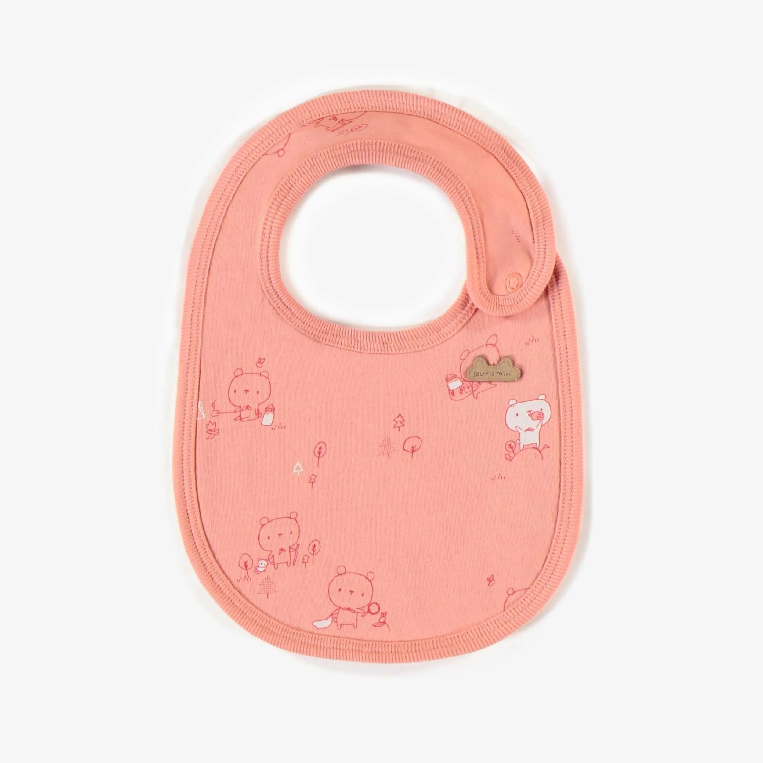 Bavoir rose à motifs en coton biologique, naissance || Pink patterned bib in organic cotton, newborn