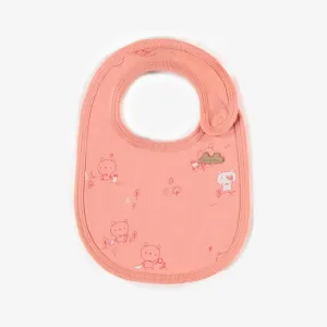 Bavoir rose à motifs en coton biologique, naissance || Pink patterned bib in organic cotton, newborn