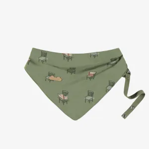 Bavoir style foulard vert olive à motif en coton biologique, naissance || Olive green patterned bib scarf-looking in organic cotton, newborn