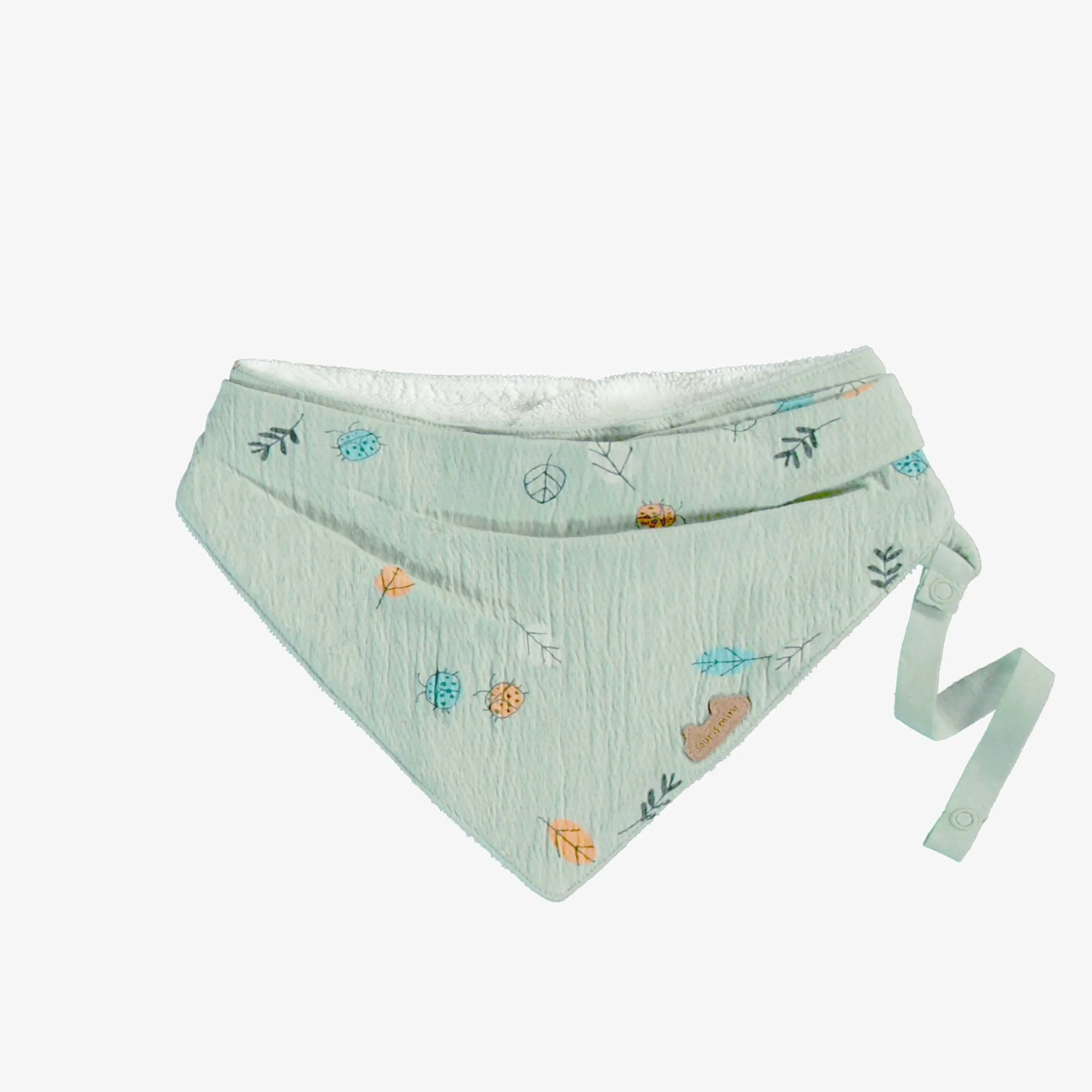 Bavoir vert clair avec motif en jersey biologique, naissance || Light green bib with print in organic jersey, newborn