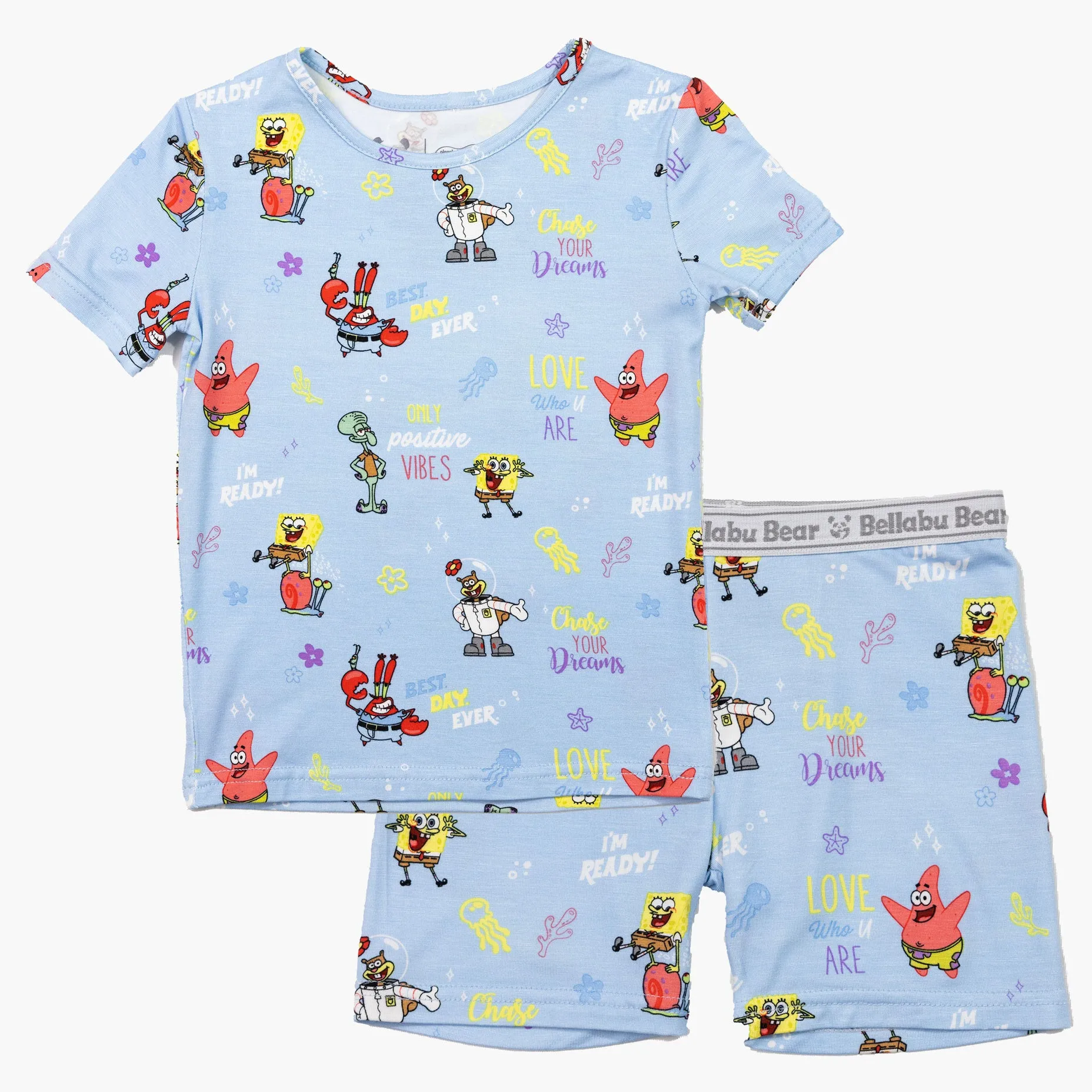 Bellabu Bear x SpongeBob Good Vibes Bamboo Short Sleeve and Shorts Set Pajamas