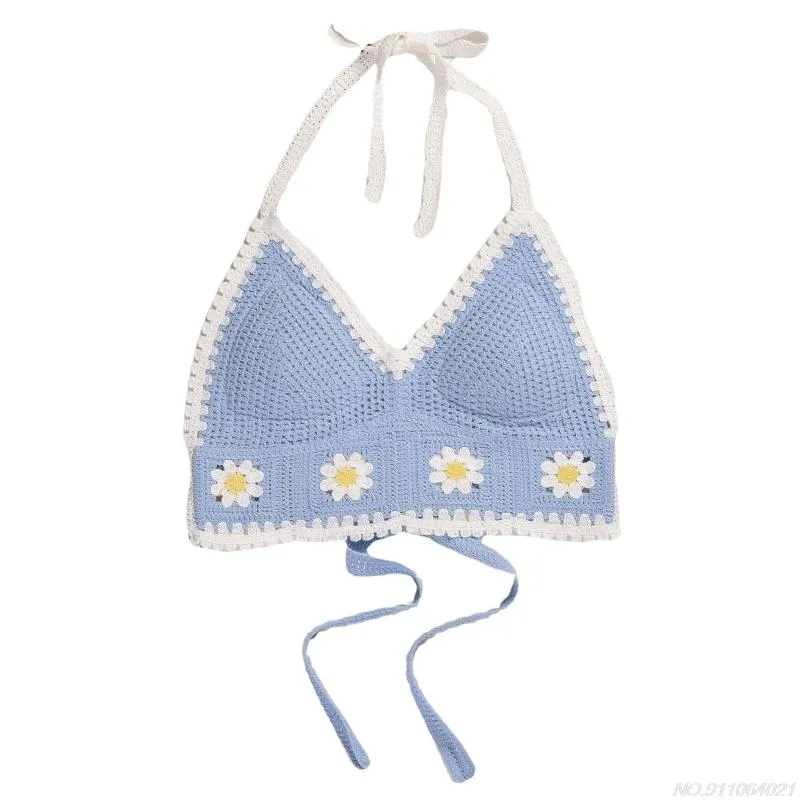 Bikini Crop Top Women Crochet Boho Beach Camisoles Bikini Bralette Halter Cami Knit Bra Backless Beachwear Tank Top ly19 22