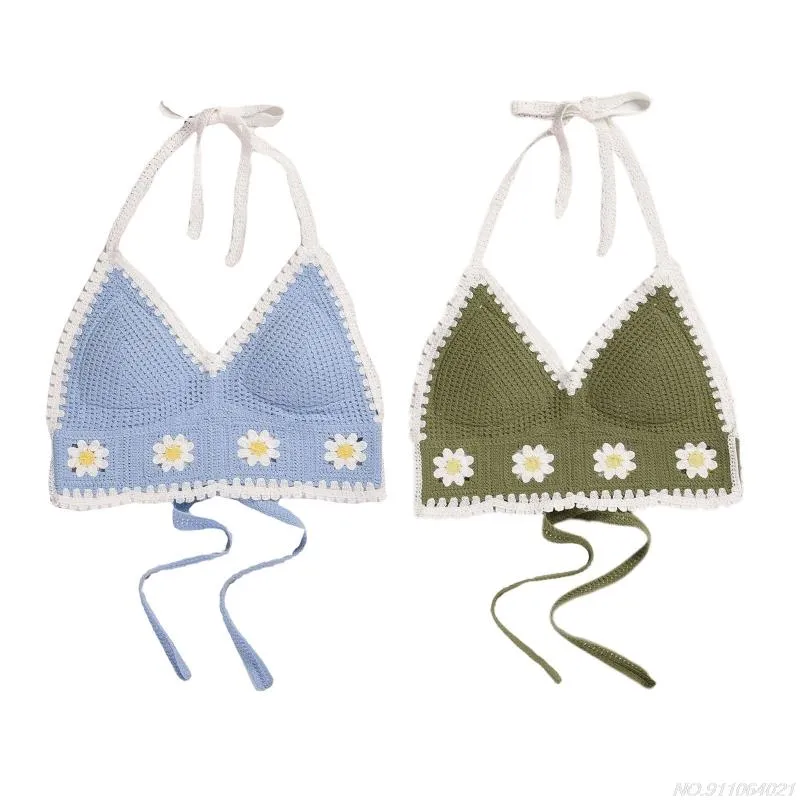 Bikini Crop Top Women Crochet Boho Beach Camisoles Bikini Bralette Halter Cami Knit Bra Backless Beachwear Tank Top ly19 22