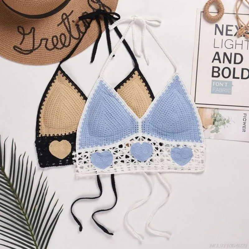 Bikini Crop Top Women Crochet Boho Beach Camisoles Bikini Bralette Halter Cami Knit Bra Backless Beachwear Tank Top ly19 22