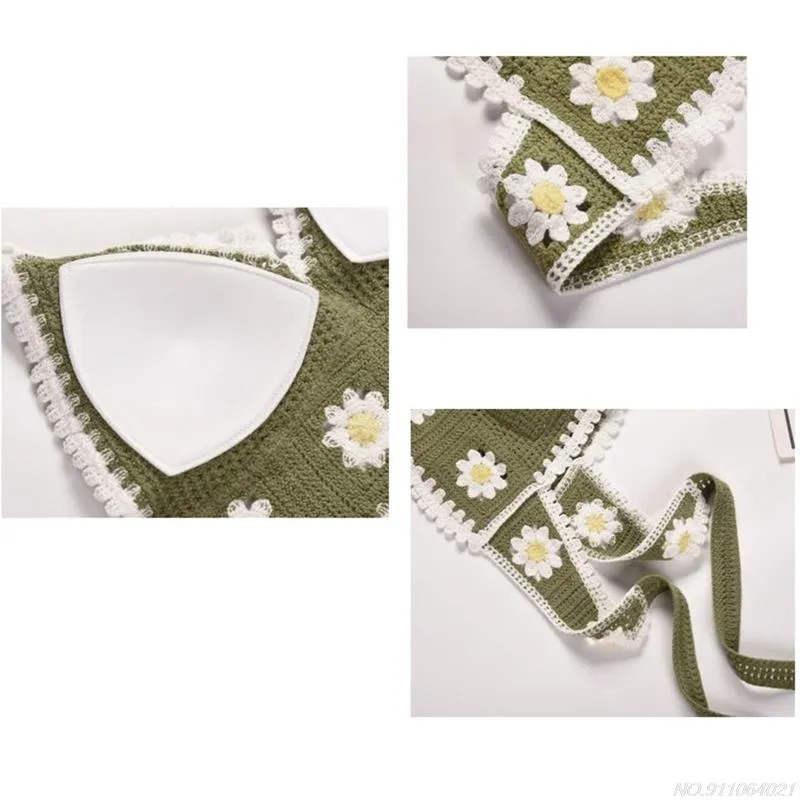 Bikini Crop Top Women Crochet Boho Beach Camisoles Bikini Bralette Halter Cami Knit Bra Backless Beachwear Tank Top ly19 22