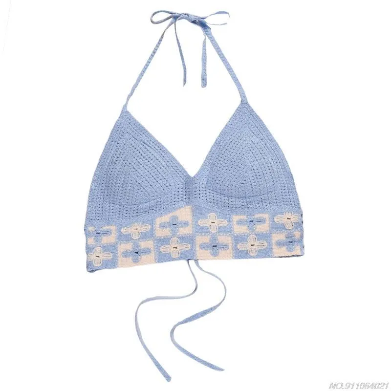 Bikini Crop Top Women Crochet Boho Beach Camisoles Bikini Bralette Halter Cami Knit Bra Backless Beachwear Tank Top ly19 22