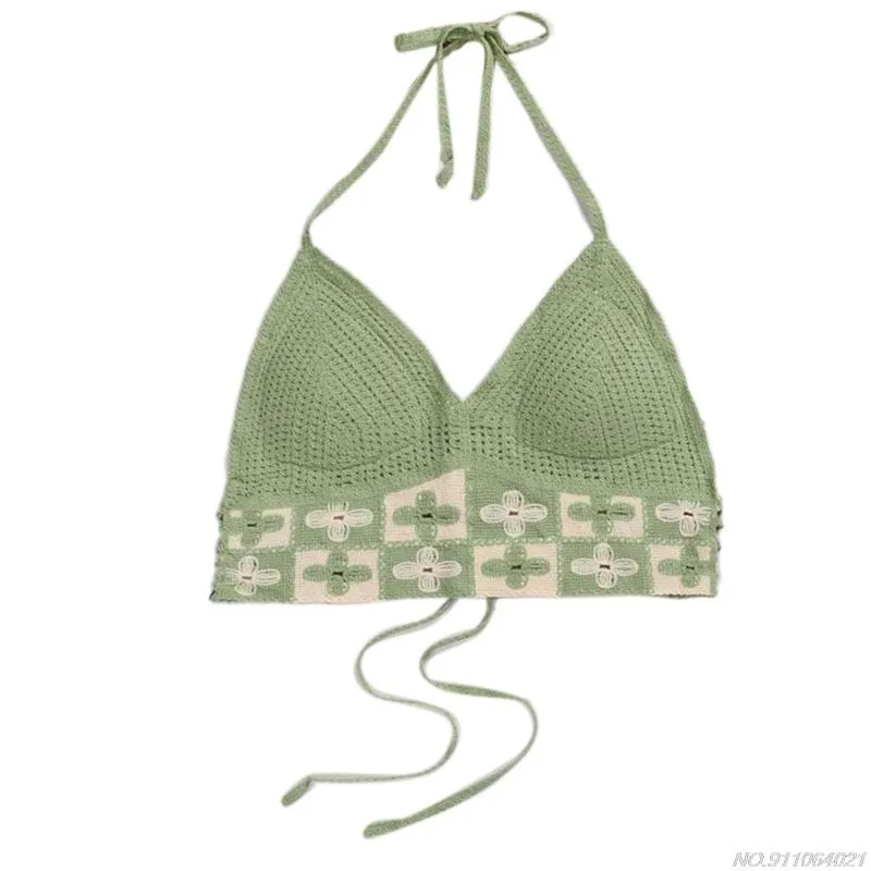 Bikini Crop Top Women Crochet Boho Beach Camisoles Bikini Bralette Halter Cami Knit Bra Backless Beachwear Tank Top ly19 22