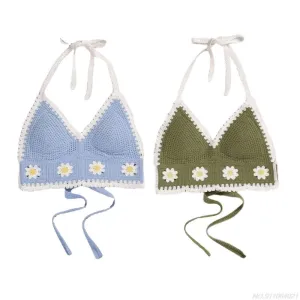 Bikini Crop Top Women Crochet Boho Beach Camisoles Bikini Bralette Halter Cami Knit Bra Backless Beachwear Tank Top ly19 22