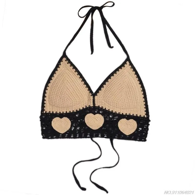 Bikini Crop Top Women Crochet Boho Beach Camisoles Bikini Bralette Halter Cami Knit Bra Backless Beachwear Tank Top ly19 22