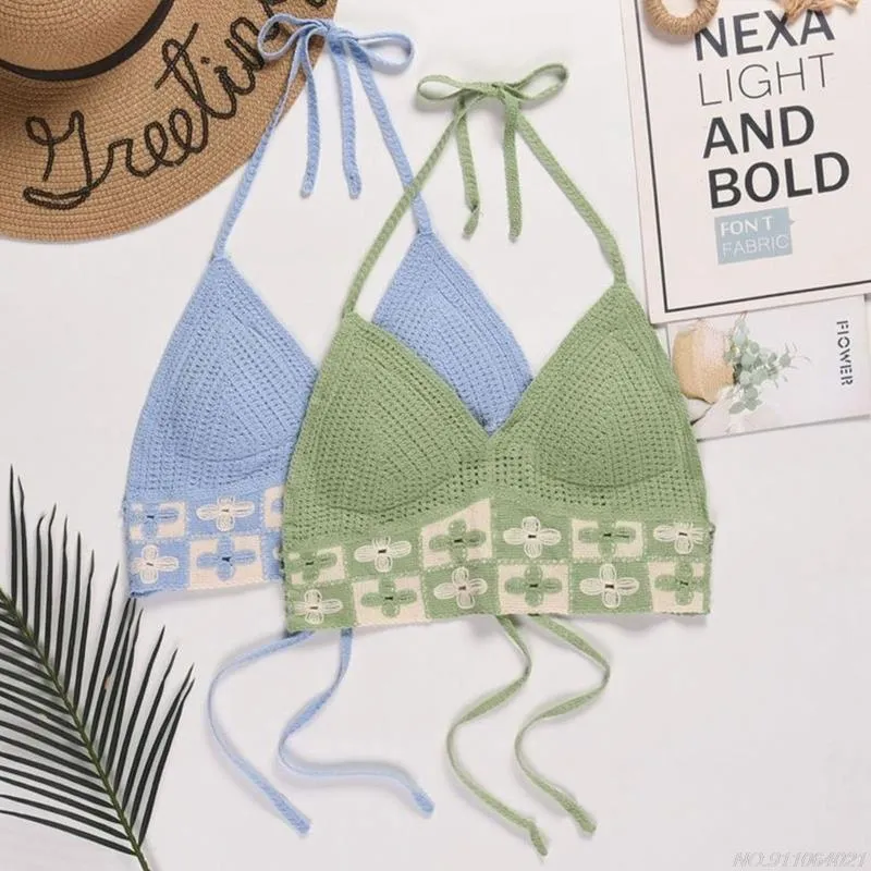 Bikini Crop Top Women Crochet Boho Beach Camisoles Bikini Bralette Halter Cami Knit Bra Backless Beachwear Tank Top ly19 22