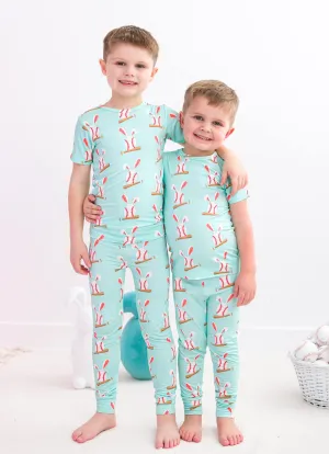 Birdie Bean Baseball Bunnies Easter Print 2-piece Short Sleeve Kids Pajamas with Pants
