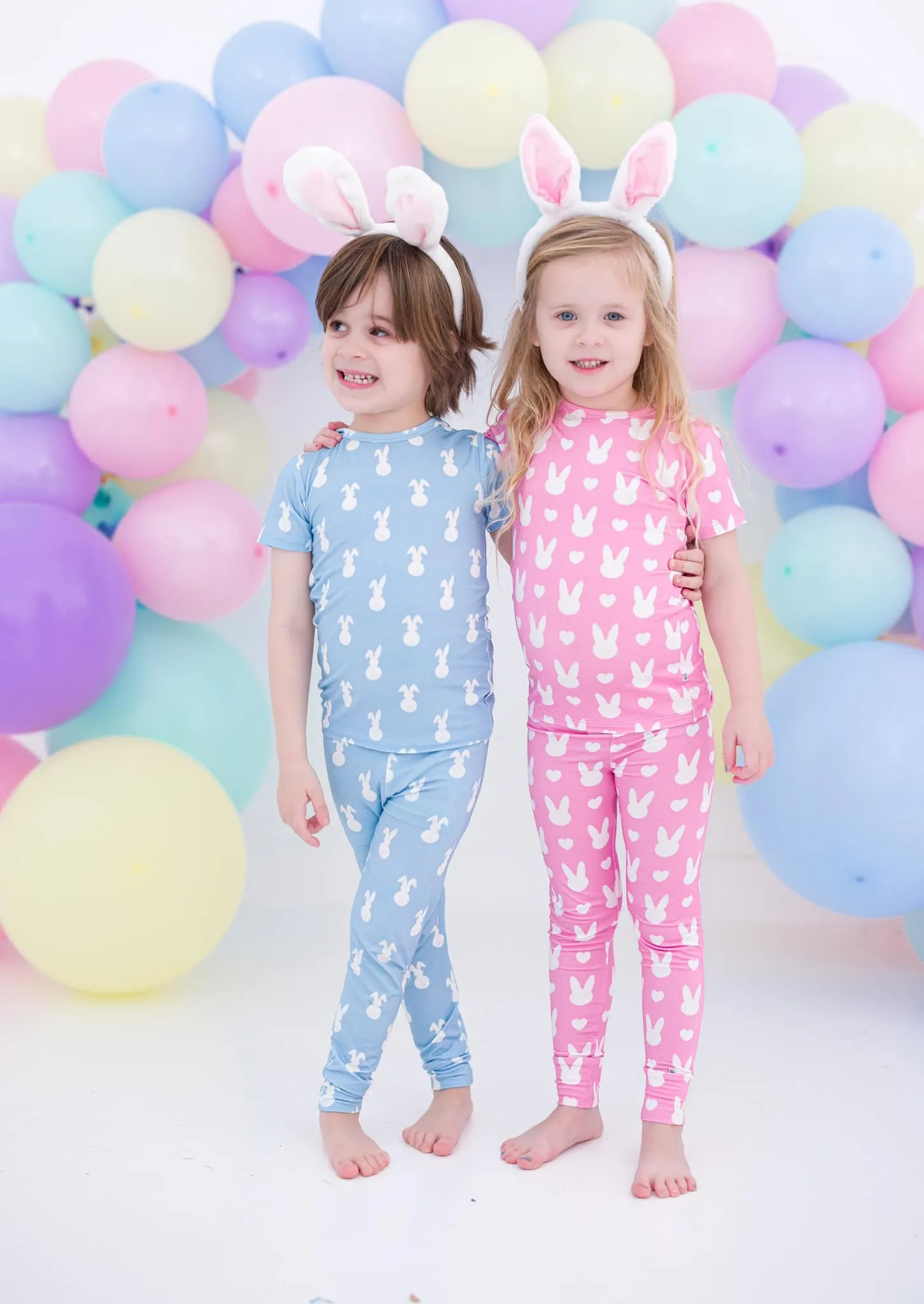 Birdie Bean Pink Bunny Easter Print 2-piece Short Sleeve Kids Pajamas with Pants