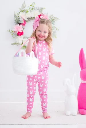 Birdie Bean Pink Bunny Easter Print 2-piece Short Sleeve Kids Pajamas with Pants