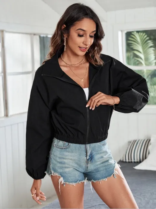 Black Front Zipper Sport Jacket