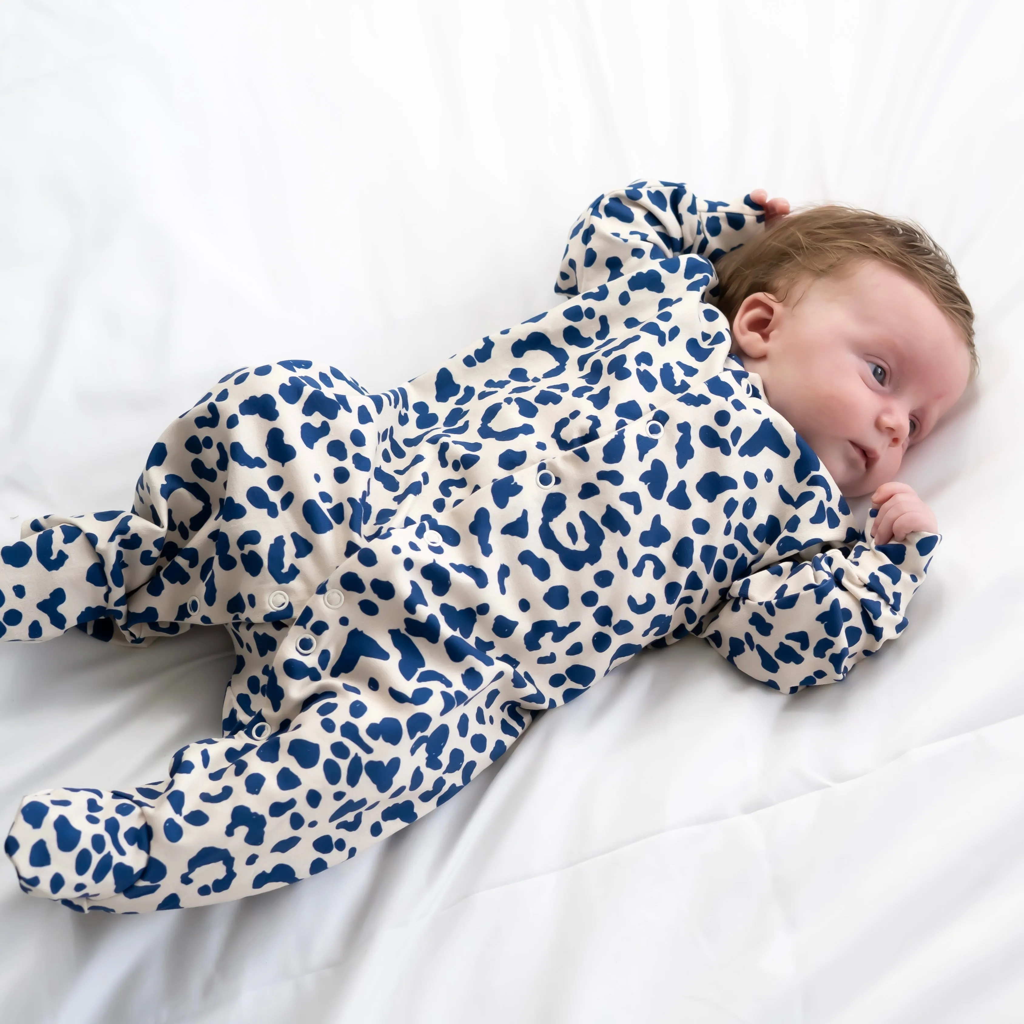Blue Leopard print cotton Sleepsuit