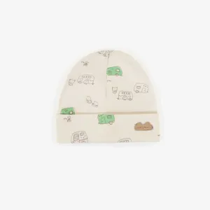 Bonnet crème à motifs en coton biologique, naissance || Cream patterned hat in organic cotton, newborn